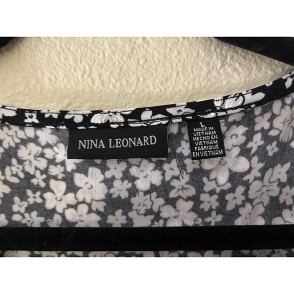 Nina Leonard Black Floral Ruffle Sleeve Dress Womens Size L (A616) - Picture 3 of 3